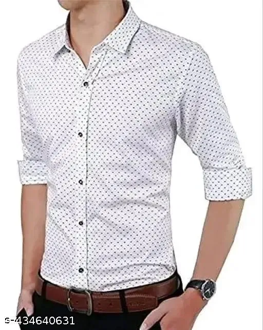 Cotton Printed Shirt for Men, White (XL)
