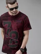 Cotton Blend Printed T-shirt for Men, Maroon 