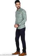 Cotton Blend Checked Shirt for Men, Green 