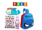 Combo of Fabric School Bag, Water Bottle, Lunch Box with All in One Book for Kids 