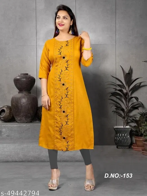 Floral Cotton Blend Kurti for Women (Yellow, XXXL)