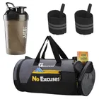 Polyester Duffle Gym Bag with Wrist Band & Sipper Bottle (500 ml) for Men & Women (Multicolor, Set of 3)