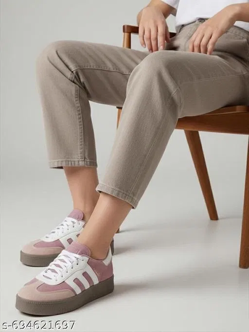 Solid Synthetic Slip-on Sneakers for Women (Peach, IND-7)