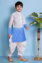 Cotton Embroidery Kurta with Dhoti for Boys, Blue & White 