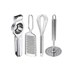 Oc9 Stainless Steel Lemon Squeezer & Cheese Grater & Egg Whisk & Potato Masher Kitchen Tool Set 