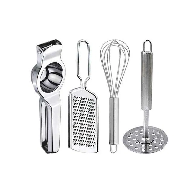 Oc9 Stainless Steel Lemon Squeezer & Cheese Grater & Egg Whisk & Potato Masher Kitchen Tool Set (O-85)