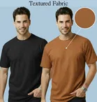 Polyester Round Neck T-shirt for Men, Multicolour, Pack of 2 