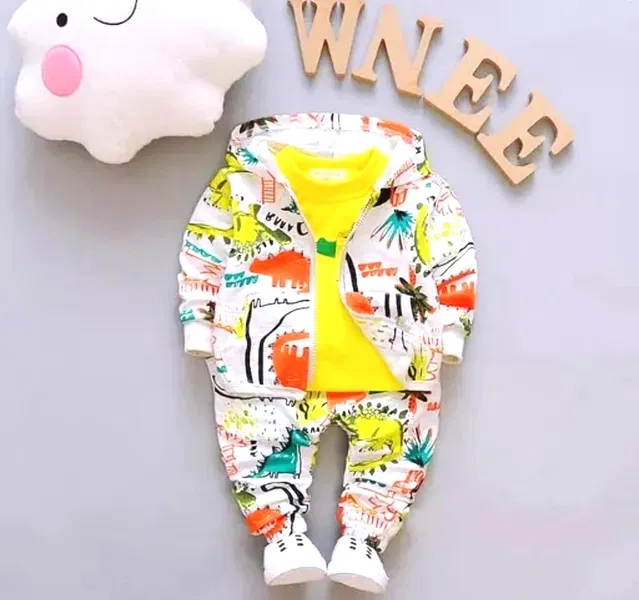 Hosiery Cotton Printed Clothing Set for Boys, Yellow (0-2 Months)