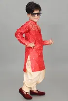 Dupion Silk Embroidered Kurta with Patiyala Set for Boys 