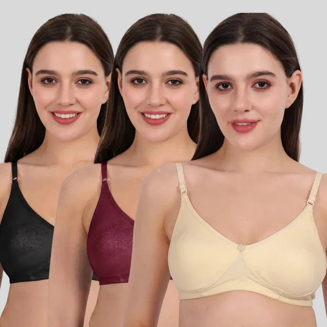 Cotton Bra for Women, Multicolour, Pack of 3 (32B)