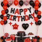 Happy Birthday Balloon Decoration Kit ,Black & Red ,Set Of 1