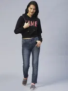 Women's Neon Printed Hooded Sweatshirt 