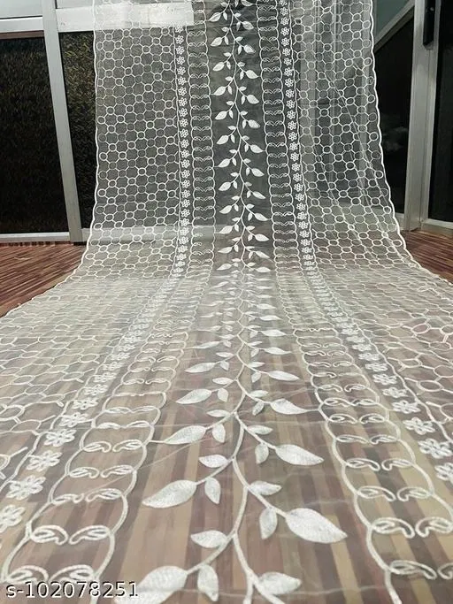 Net Dupatta for Women (White, Free Size)