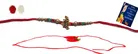 Combo of Metal 2 Pcs Rakhi, Greeting Card, Roli Chawal & Bracelet 