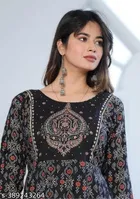 Rayon Printed Anarkali Kurti for Women, Black 