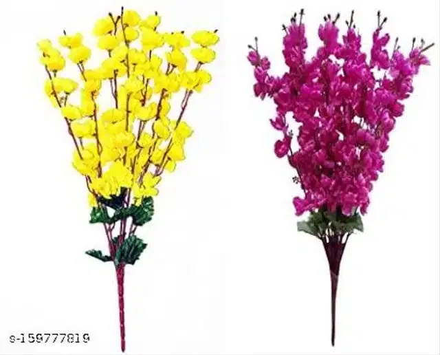 Polyester Artificial Flowers Bunch (Multicolor, Pack of 2)