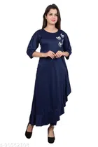 Lycra Solid Kurti with Pant for Women (Navy Blue, S)
