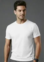 Polyester Round Neck T-shirt For Men, White 