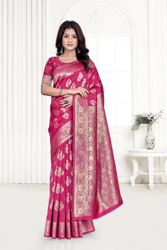 Jacquard Woven Design Saree for Women, Pink (6.3 m)