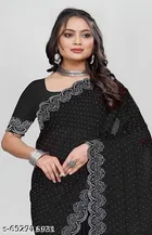 Chiffon Embellished Saree For Women, Black