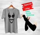 Round Neck Printed T-Shirt with Arm Sleeves for Men (Grey & Black, S) (Set of 2)