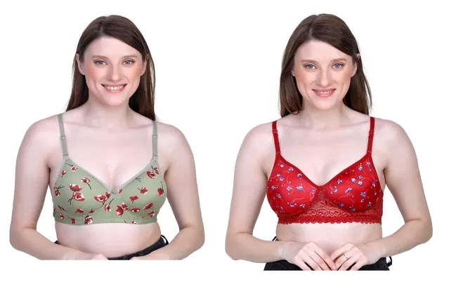 Cotton Blend Printed Padded Bra for Women (Multicolor, 32)