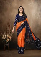 Art Silk Printed Saree for Women, Orange 
