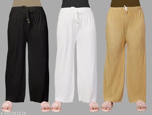 Palazzos for Women, Pack of 3 (White, M)