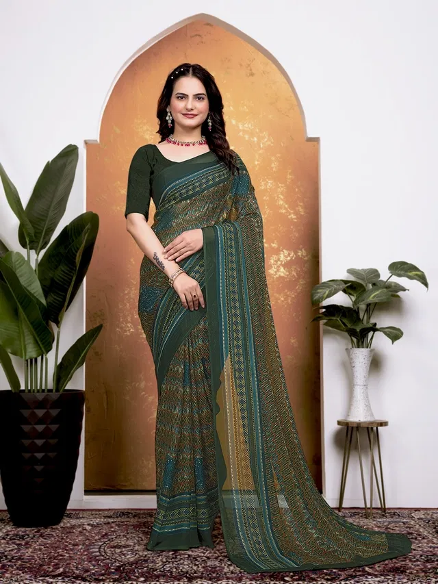Georgette Printed Saree for Women (Green, 6.3 m)