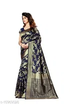 Litchi Silk Zari Woven Saree for Women, Navy Blue 