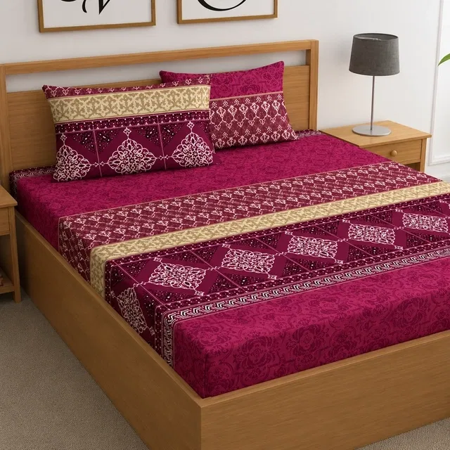 Polycotton Fitted Elastic Double Bedsheet (Maroon)