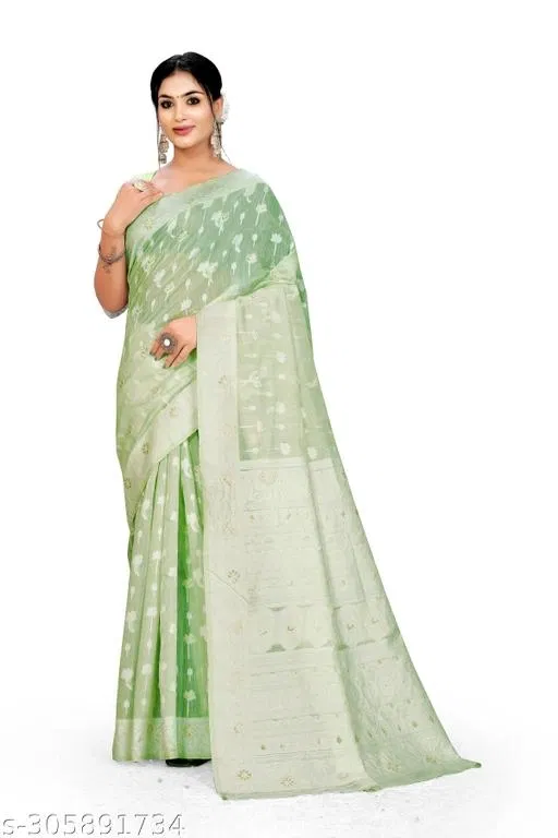 Cotton Zari Woven Saree for Women (Green, 6.3 m)