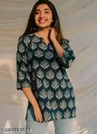 Rayon Printed Short Kurti for Women, Green 