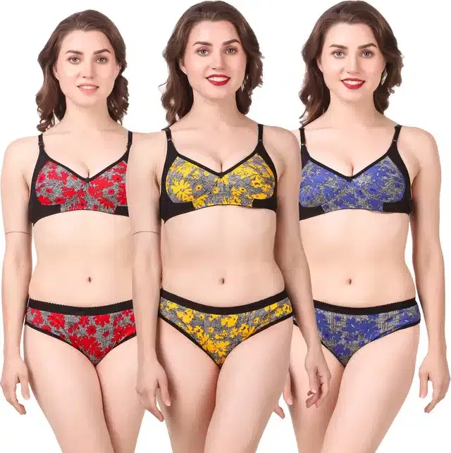 Cotton Blend Lingerie Set for Women (Multicolor, 30) (Set of 3)