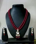 Beautiful Alloy And Glass Beads Necklace Set for Women & Girls, Maroon