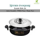 Cast Iron Kadai with Lid (Black & Silver, 28 cm)