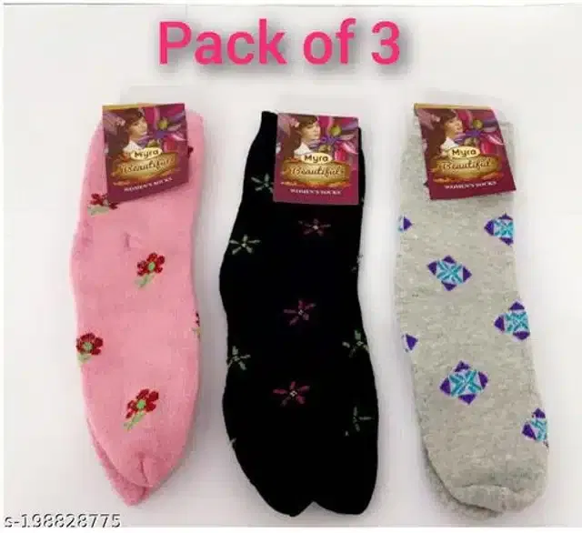 Wool Socks for Women (Multicolor, Set of 3)