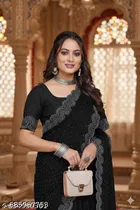 Georgette Solid Saree For Women, Black