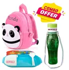 Combo of Fabric School Bag, Water Bottle with Lunch Box for Kids 