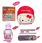 Combo of Kids Cartoon Bag Backpack, All In One Book, Water Bottle & Gift Set Geometry Set 