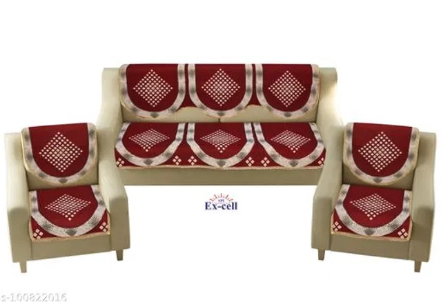 Polycotton 5 Seater Sofa Covers (Maroon, Set of 1)