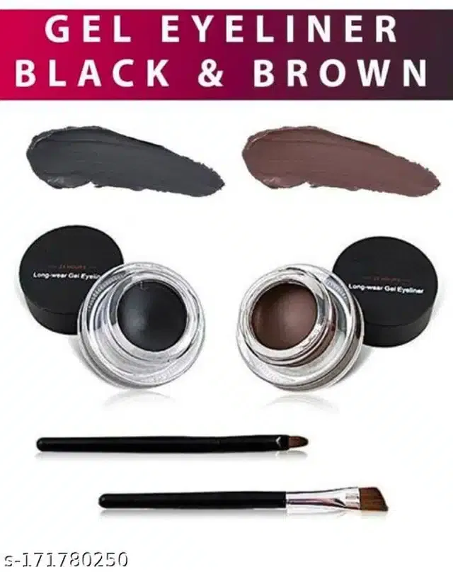 Gel Eyeliners (2 Pcs) with 2 Pcs Brushes (Black & Maroon, Set of 2)