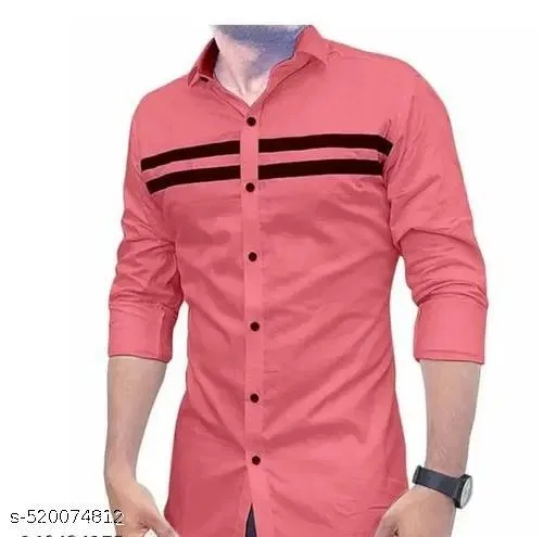Cotton Blend Striped Shirt for Men, Pink (S)
