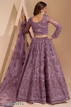 Net Embroidered Semi Stitched Lehenga Choli with Dupatta for Women 
