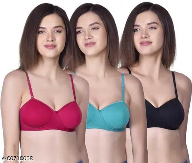 Cotton Blend Solid Padded Bra for Women (Multicolor, 32B) (Pack of 3)