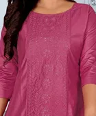Cotton Silk Embroidered Kurti for Women & Girls, Pink 
