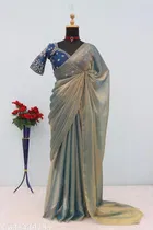 Chiffon Solid Saree for Women, Blue 