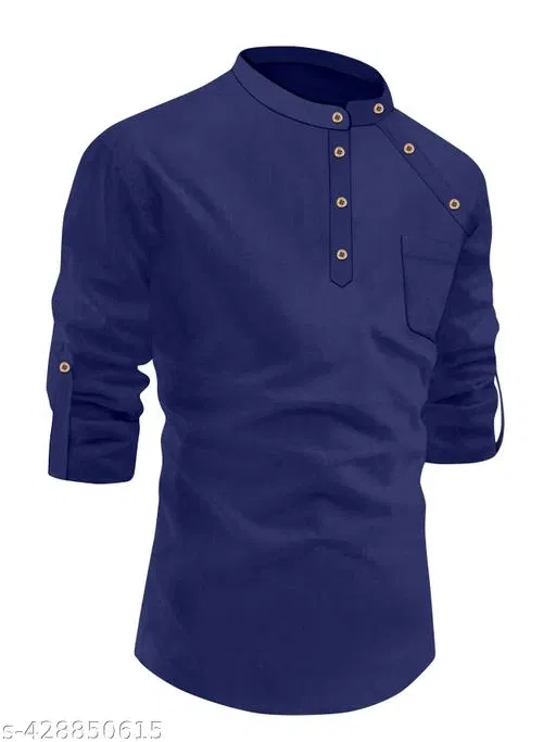 Solid Cotton Kurta Set for Boys (Navy Blue, 10-11 Years)