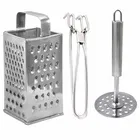 Oc9 स्टेनलेस स्टील 4 in 1 स्लाइसर एंड ग्रेटर & यूटिलिटी पकड़ & पोटैटो मेशर फॉर किचन टूल सेट