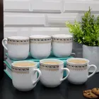 6 PCS CERAMIC TEA & COFFEE CUP SET -Belly with Blue Stripe